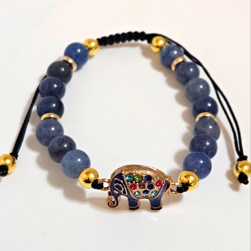Blue Aventurine Adjustable Nylon Elephant Bracelet